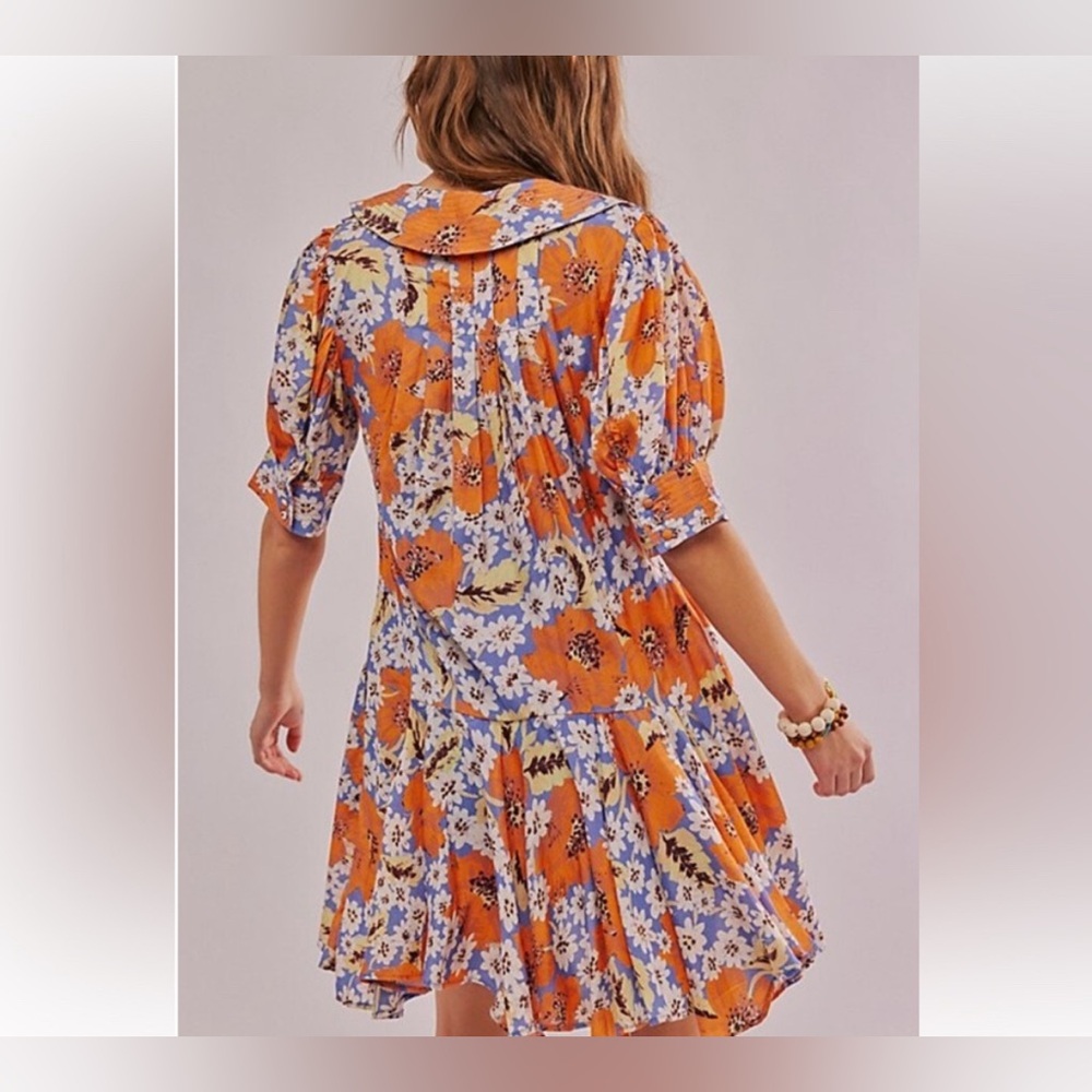 NWOT Free People Sugar Crush Mini Dress - orange purple floral - Large - Picture 3 of 6
